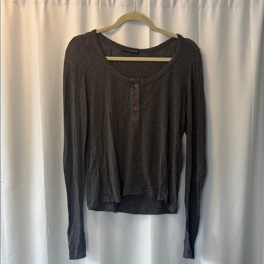 Brandy Melville Dark Gray Long Sleeve Henley Top